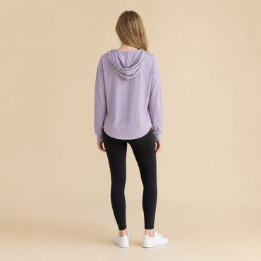 Lightweight hooded jacket, back view showing relaxed dropped-shoulder fit