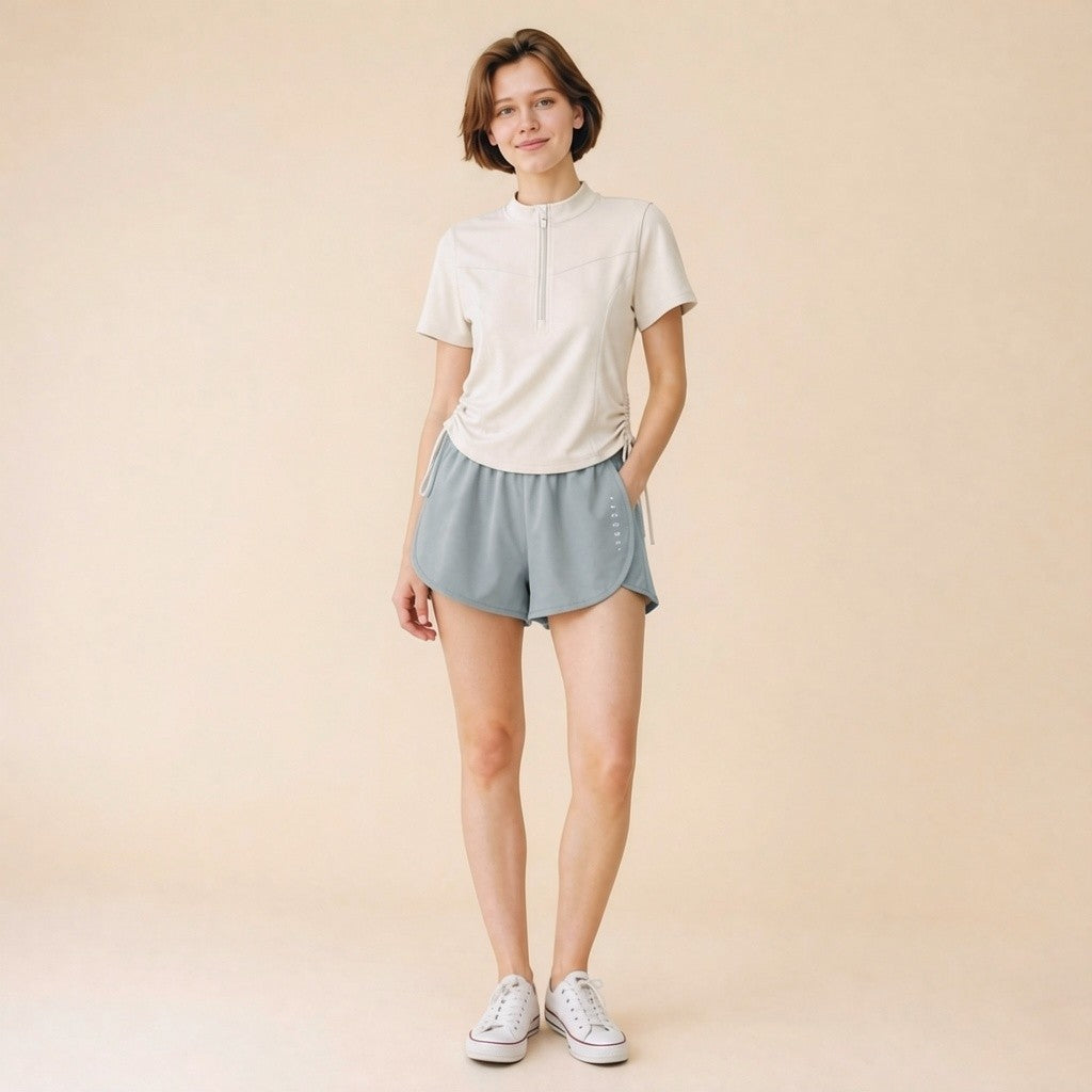 2-in-1 running shorts, back view showing curved split hem