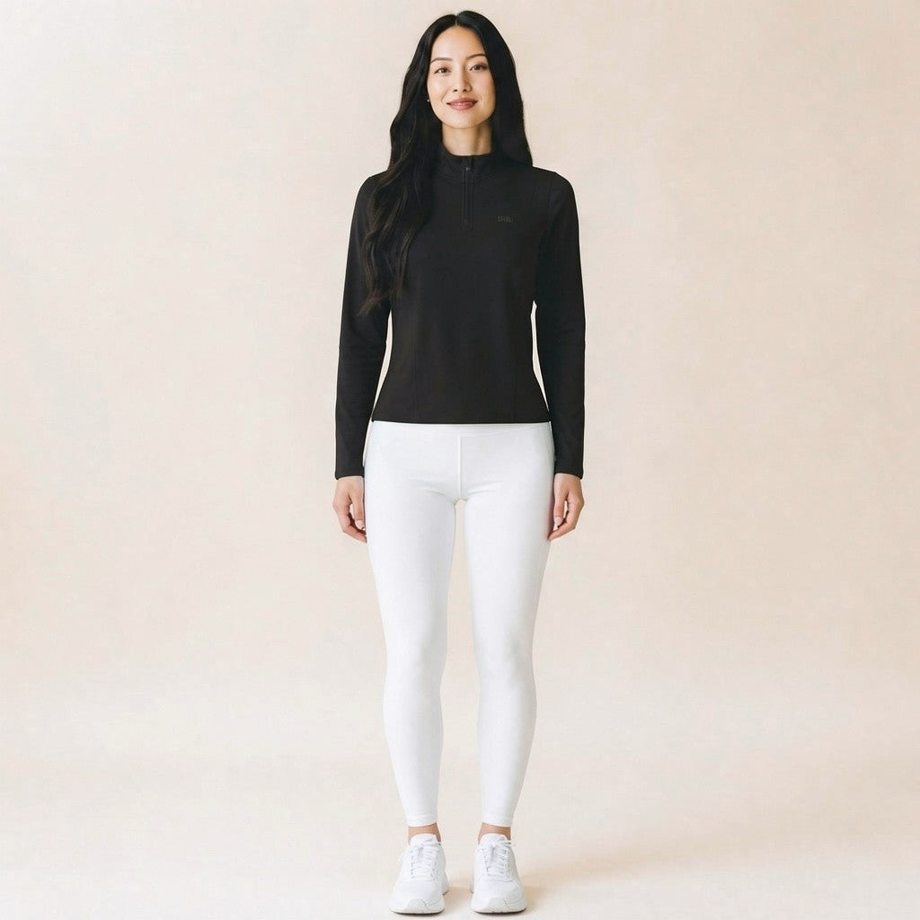 Quarter-zip placket and stand collar detail close-up