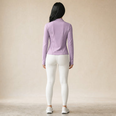 Stand-collar quarter-zip top, back view long-sleeve slim fit