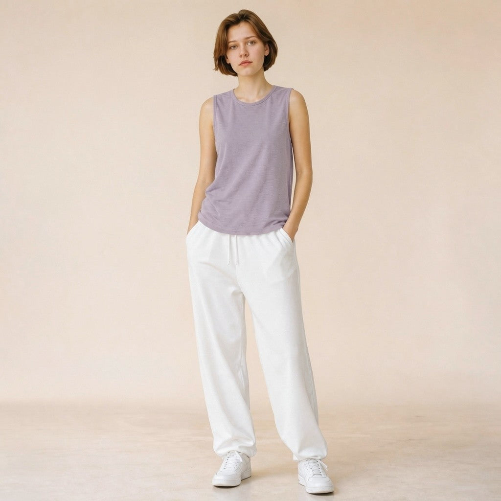 Heathered tank top, side profile sleeveless athletic fit