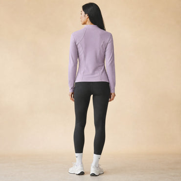 Slim-fit athletic jacket, back view showing long-sleeve streamlined cut