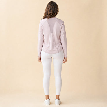Loose-fit workout top, back view showing breathable mesh panel