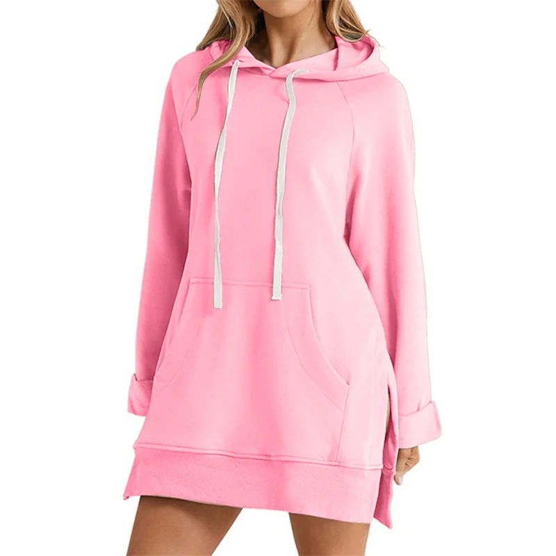 Fleece pullover dress – back view mid-length