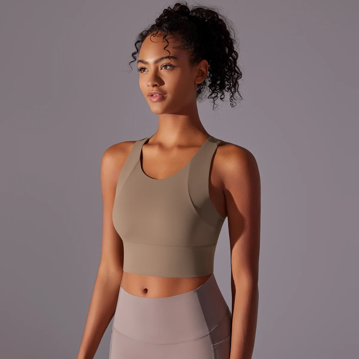 Women's longline sports bra – front view padded crop tank top