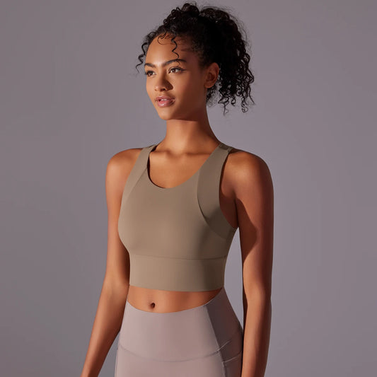 Women's longline sports bra – front view padded crop tank top