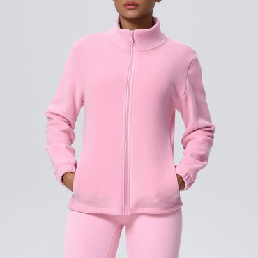 Fleece full-zip jacket – mock neck collar detail close-up