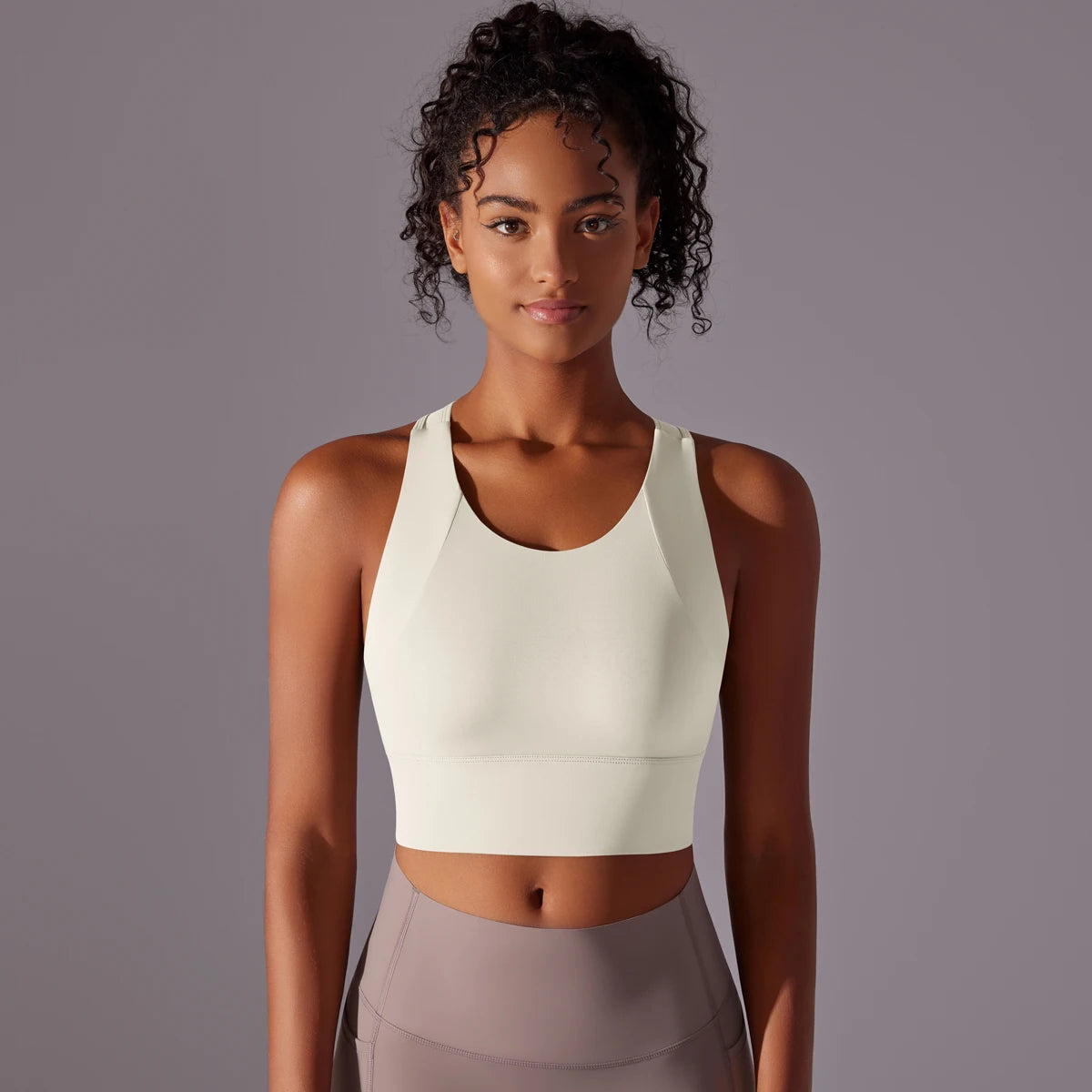 Padded crop tank sports bra – side profile fit detail