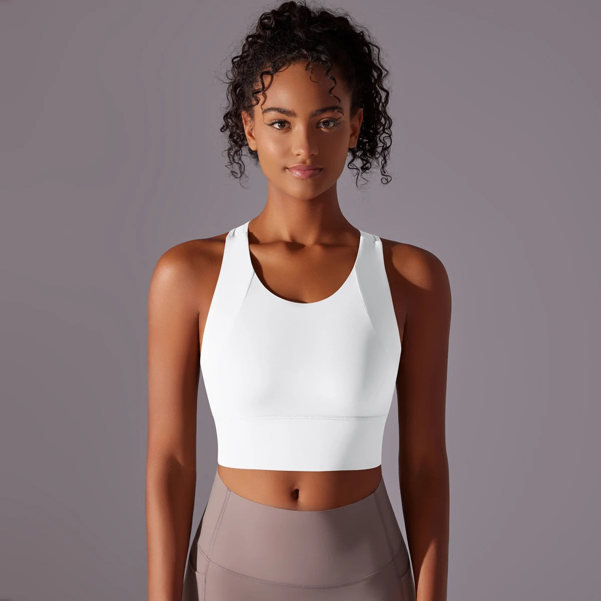 Backless crop sports bra – racerback strap detail