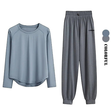 Loose-fit long-sleeve activewear tee and joggers two-piece set