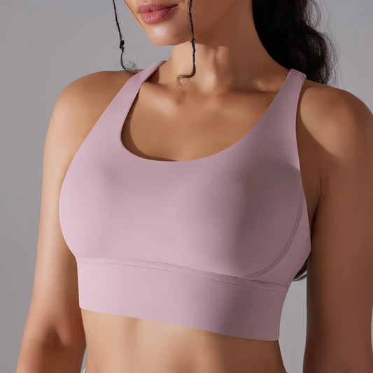 Women's cross-back sports bra in naked feel nylon – front view