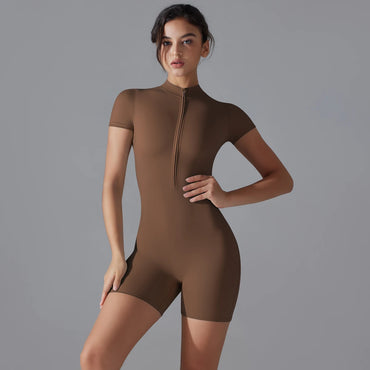 Contour gym bodysuit – mock-neck front zipper detail
