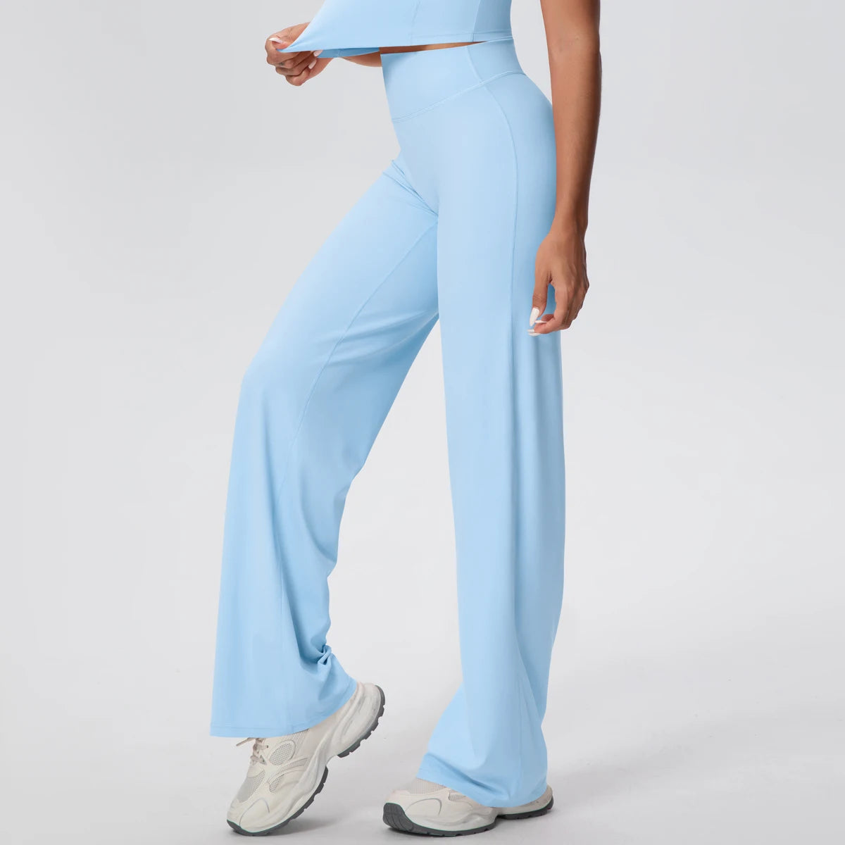Women's wide-leg yoga pants – front view full length in flowy palazzo cut
