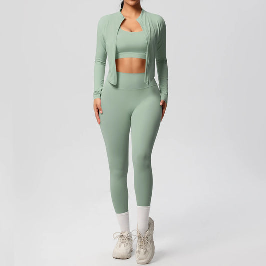 Women's 3-piece yoga set – sports bra, zip jacket and leggings full outfit