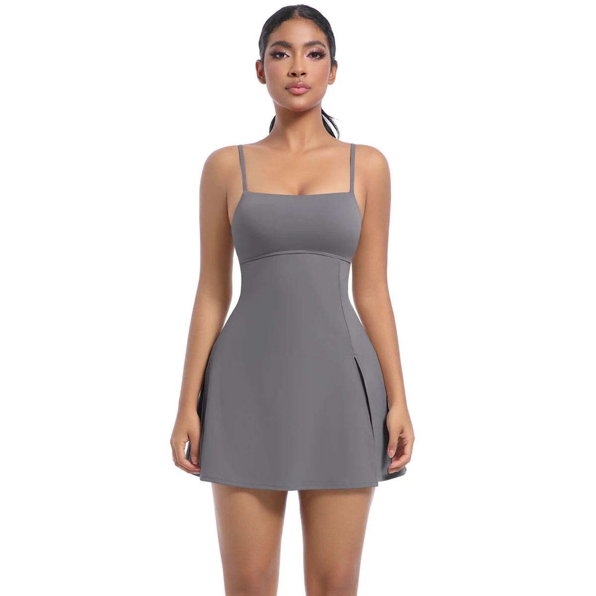 Women's tennis workout dress – lifestyle photo on court