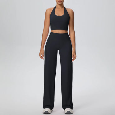 Backless sports bra and wide-leg pants set – back detail