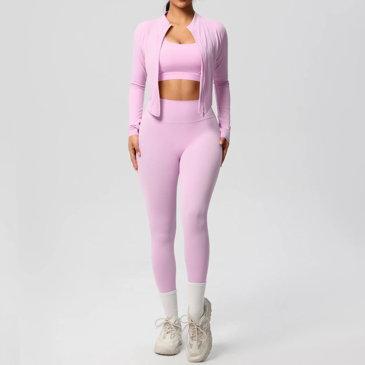 Matching activewear set – sports bra and high-waist leggings front view