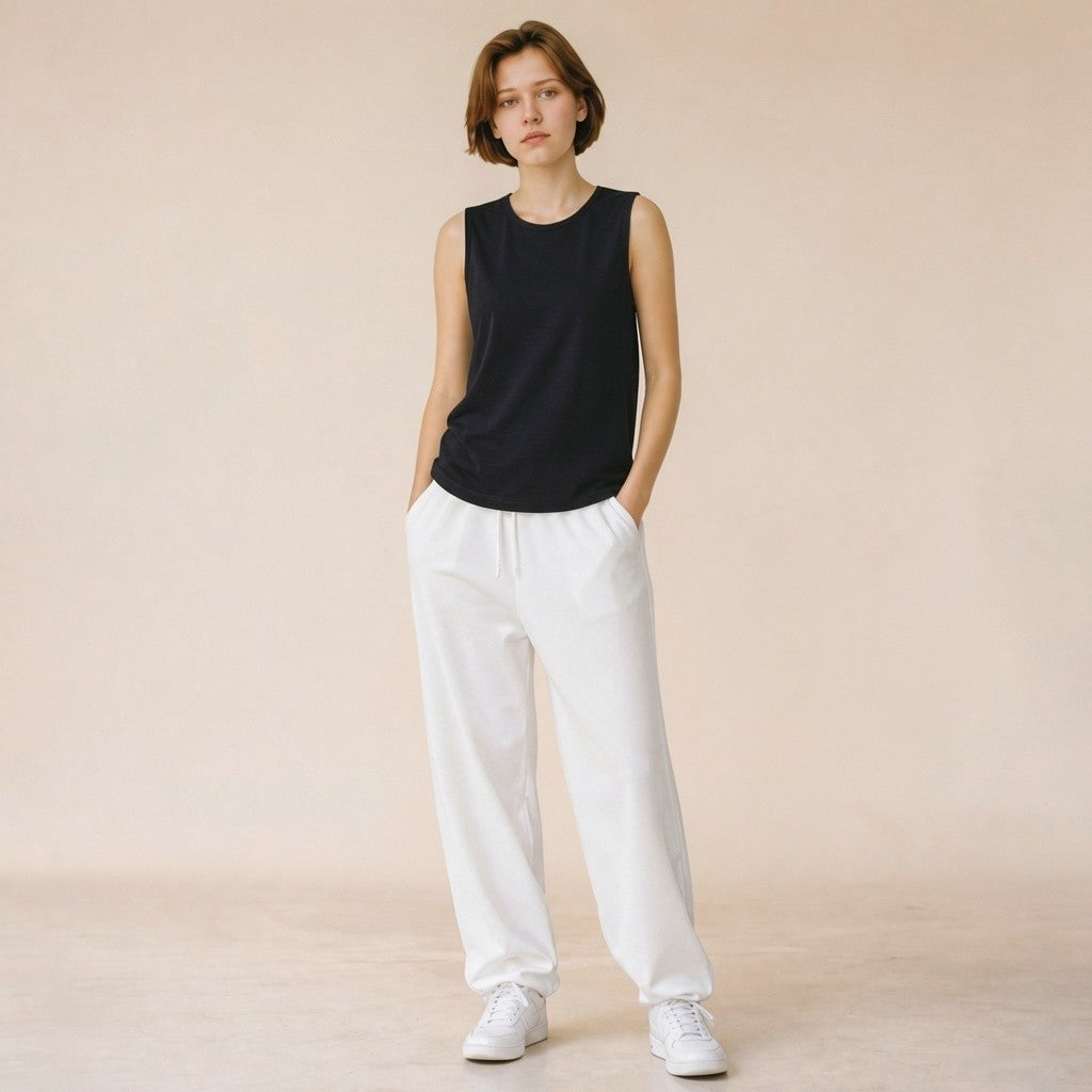 Sleeveless scoop-neck tank – heathered polyester fabric detail