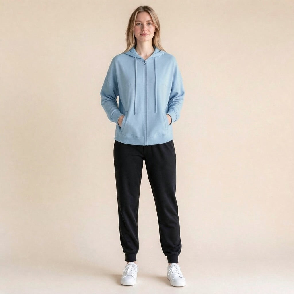 Relaxed-fit hooded jacket, side profile with long sleeves