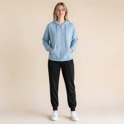 Relaxed-fit hooded jacket, side profile with long sleeves