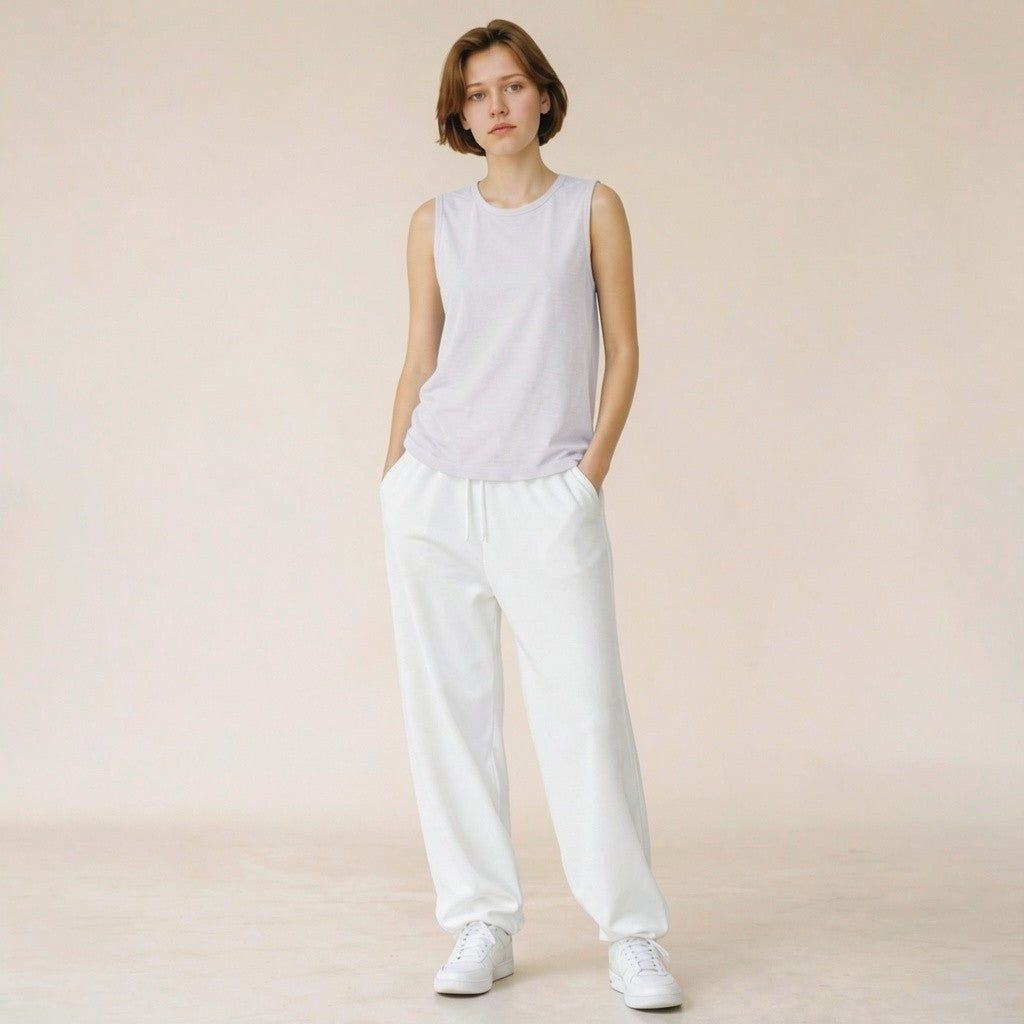 Twist-back tank – split hem and relaxed longline cut detail